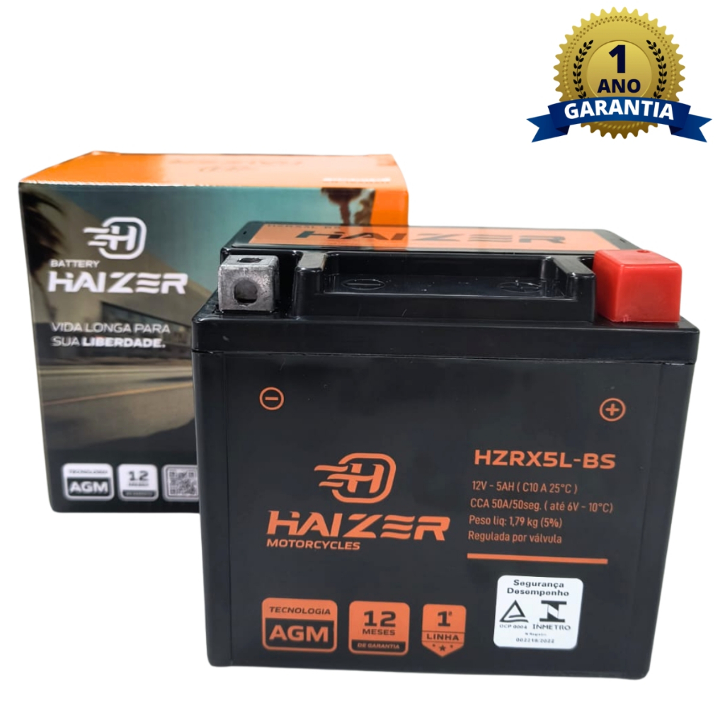 Bateria De Moto 5ah 1 Ano de Garantia Haizer Titan Fan Biz Bros Fazer Xre Cg 150 160 125 100 em Oferta na Shopee