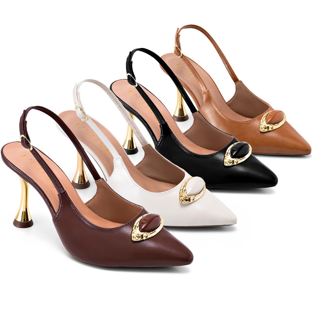 Scarpin Feminino Lumiss Salto Alto Fino Metalizado Bico Fino Enfeite Pedra