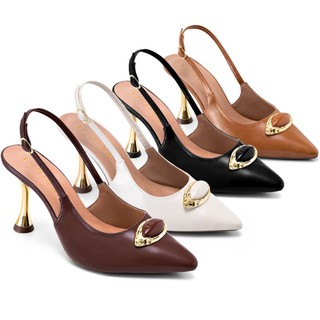 Scarpin Feminino Lumiss Salto Alto Fino Metalizado Bico Fino Enfeite Pedra