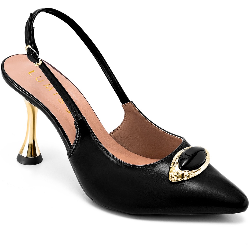 Scarpin Feminino Lumiss Bico Fino Enfeite Pedra Salto Alto Metalizado Preto em Oferta na Shopee