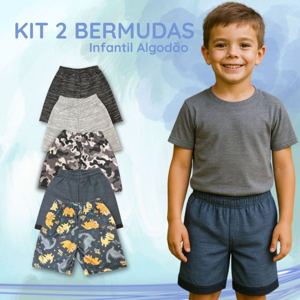 kit 2 Bermudas MENINO Moletinho cores sortidas  3 ao 14 moda inverno masculina conforto casual