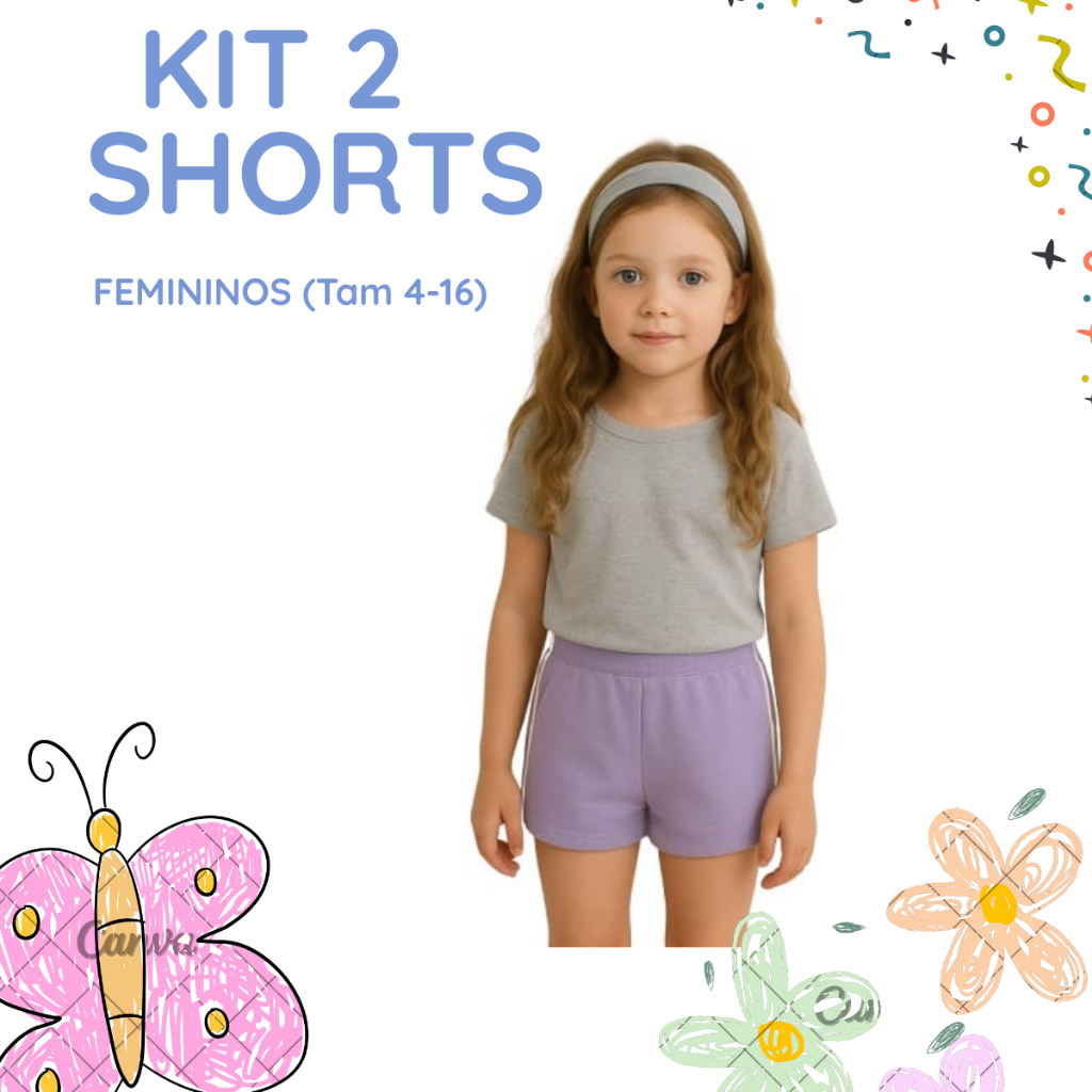Kit 2 Shorts Menina Infantil verão 4 ao 16 moda feminina casual conforto e qualidade