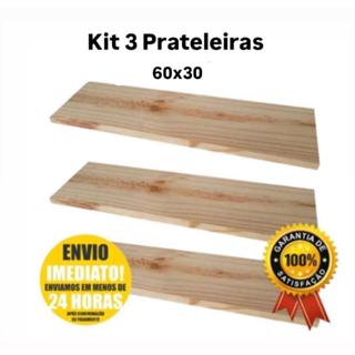 Prateleira de madeira, Pinus, Tabua, 60cm x 30cm, kit com 3 em Oferta na Shopee
