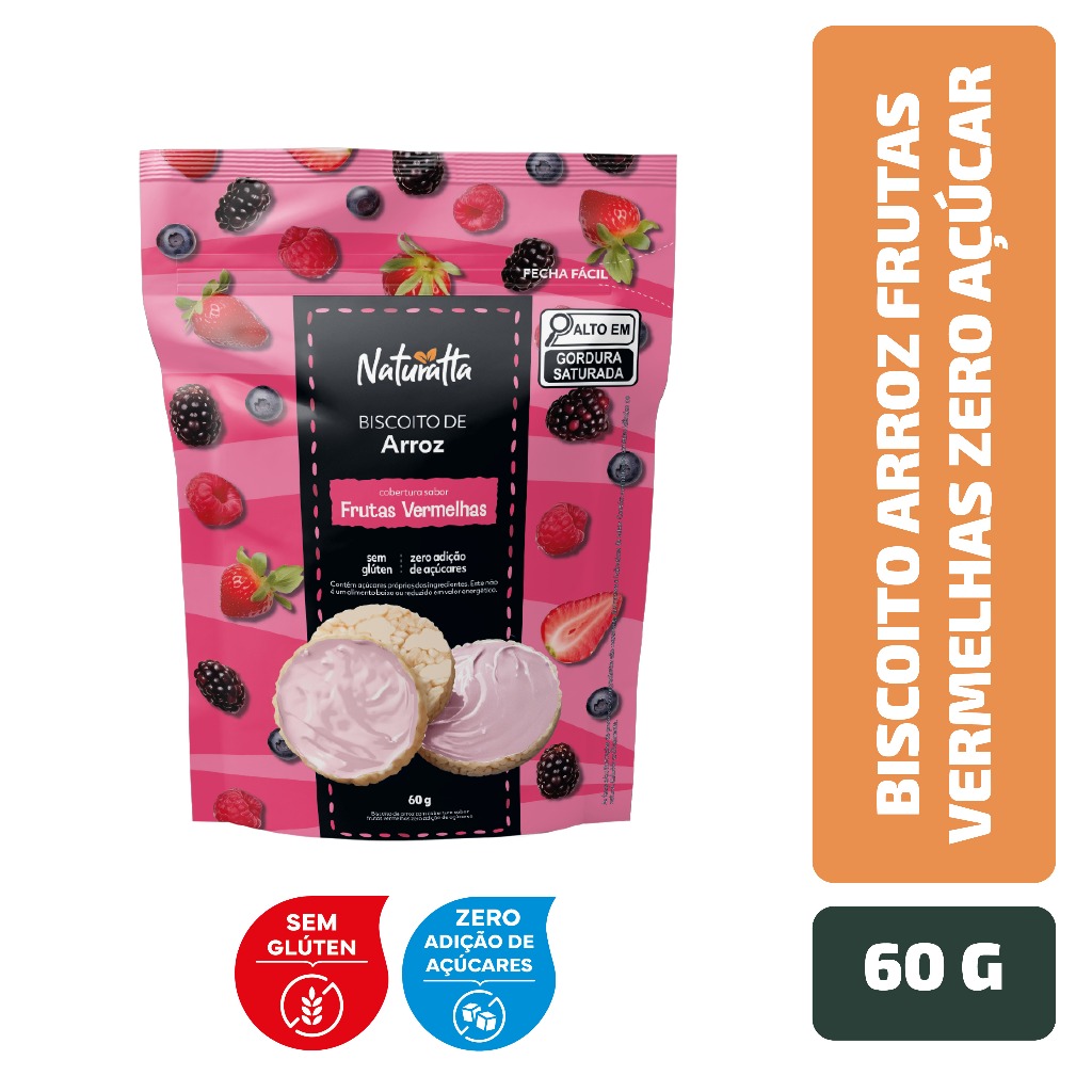 Biscoito Arroz Frutas Vermelhas Zero Açúcar Naturatta 60 g em Oferta na Shopee