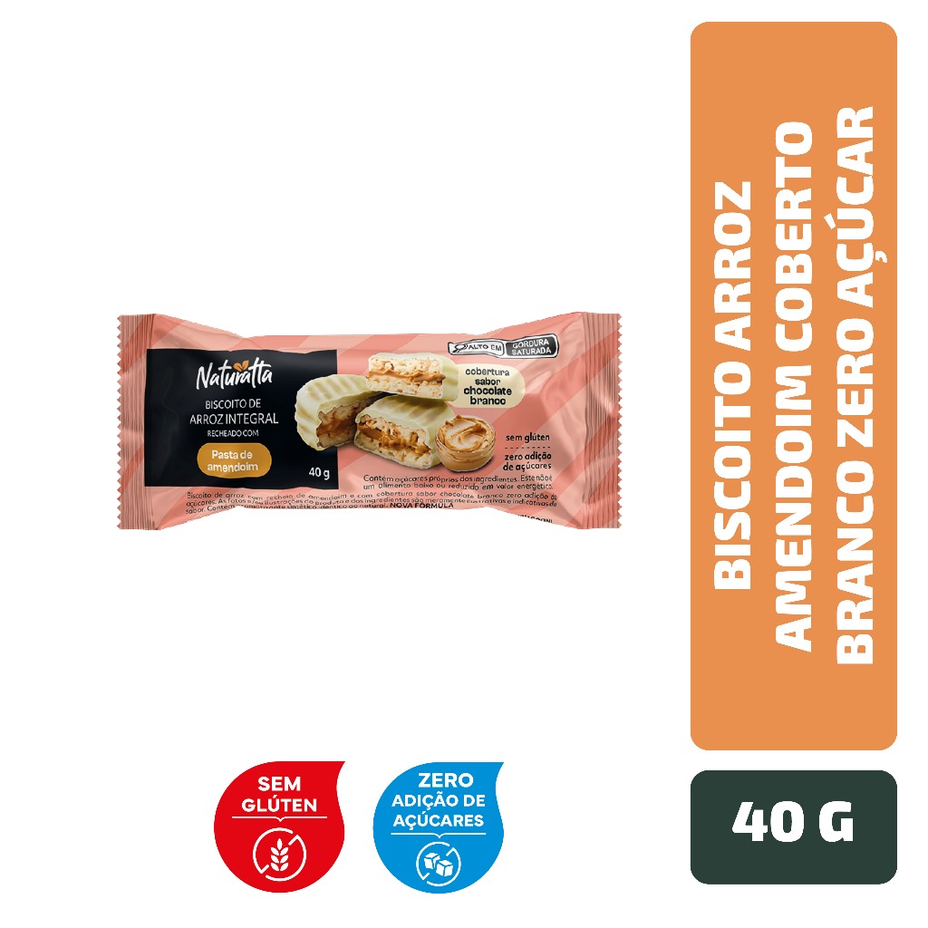 Biscoito Arroz Amendoim Coberto Branco Zero Açúcar Naturatta 40 g em Oferta na Shopee