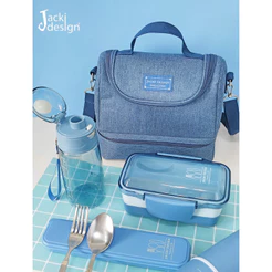 Kit Bolsa Térmica, Pote Marmita 950ml, Garrafa 430ml e Porta Talheres - Jacki Design