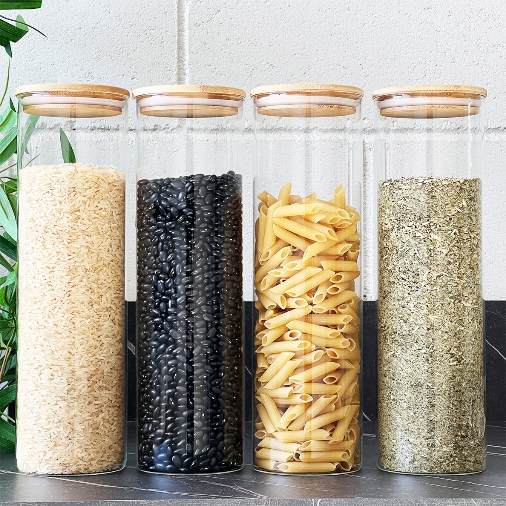 Kit 4 Potes Herméticos de Vidro com Tampa de Bambu 2000ml em Oferta na Shopee