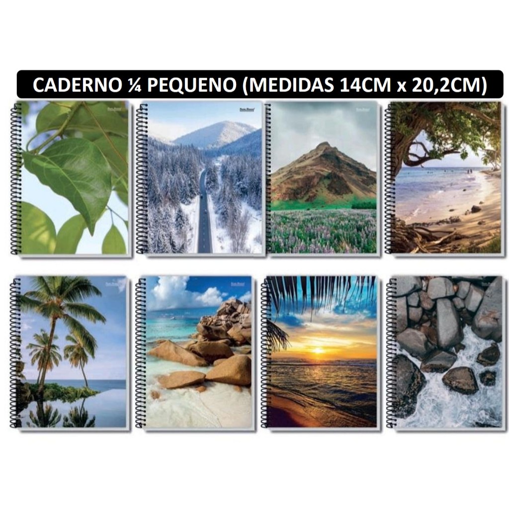 Pacote Caderno 1/4 PEQUENO Espiral Capa Flexível 48 e 96 Folhas (5, 10 ,20 Unidades)