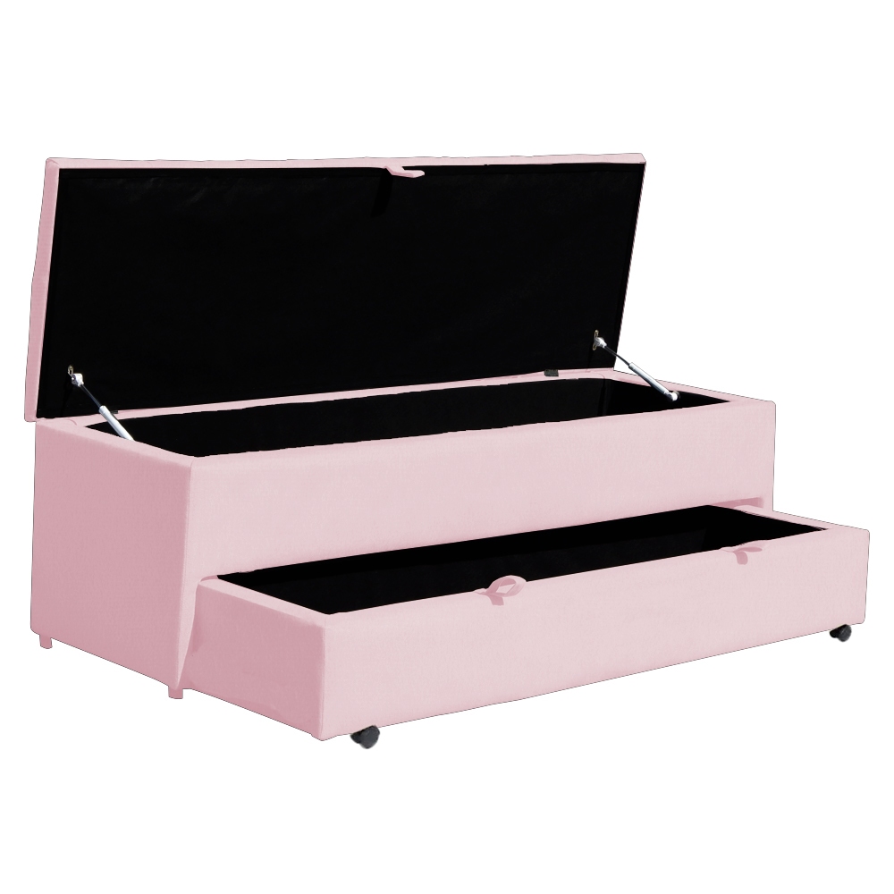 Calçadeira Baú Sapateira 90cm Ayla D23 Suede Recamier Solteiro Quarto Organização