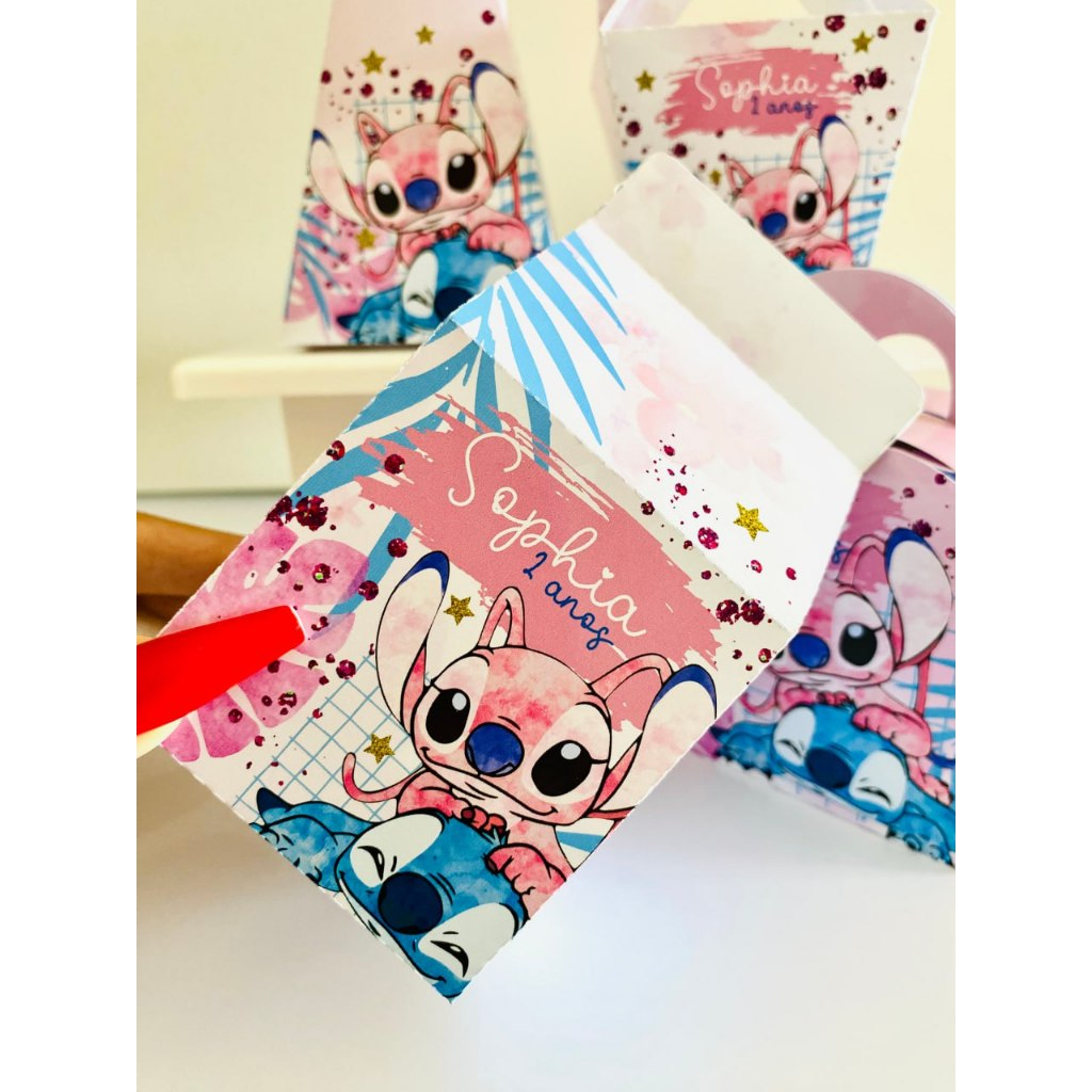 Kit PEGUE E MONTE caixas personalizadas STITCH E ANGEL/ Lembrancinha/ Festa infantil