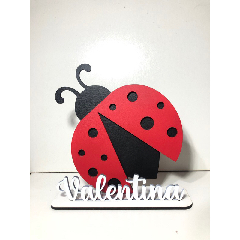 Kit Centro de Mesa Decorativo Joaninha Personalizado Lembrancinha Aniversário MDF 3D Jardim Encantado