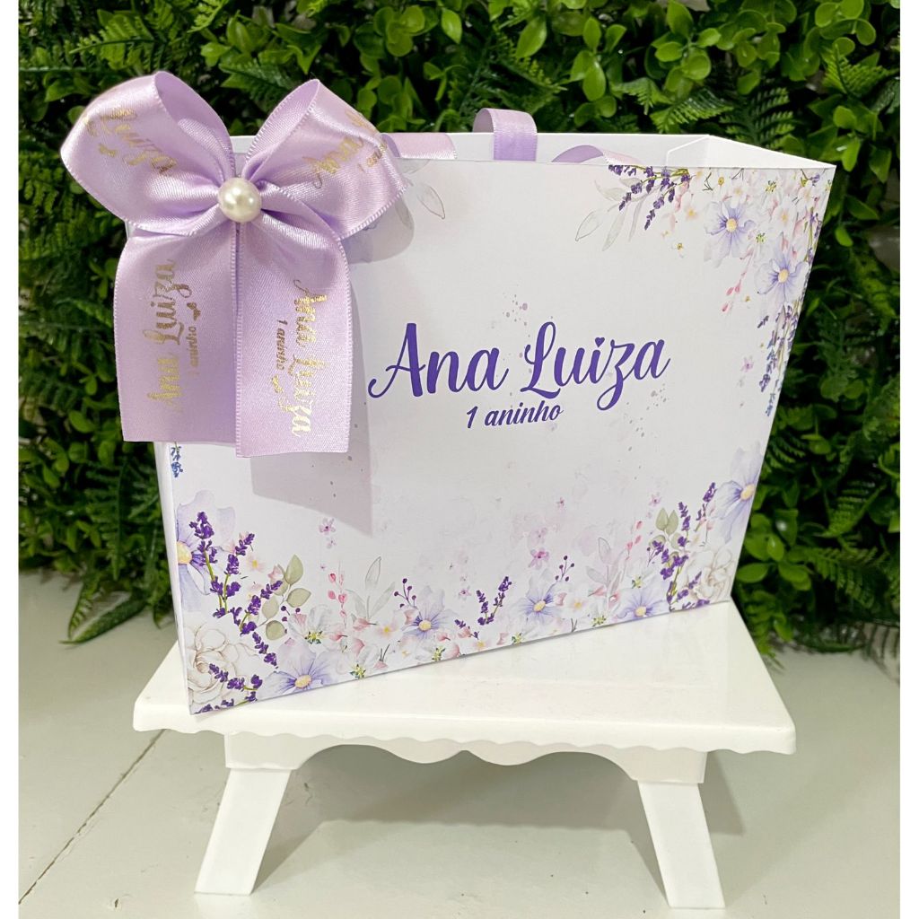 Sacolinha Surpresa Personalizada Jardim das Borboletas Lilás com Laço | Lembrancinhas | Festa Aniversário | Lancheirinha