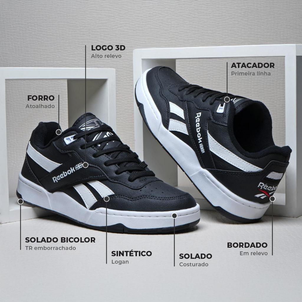 tênis rebook casual feminino masculino tênis casual alta qualidade preto branco tricolor courino confortável macio