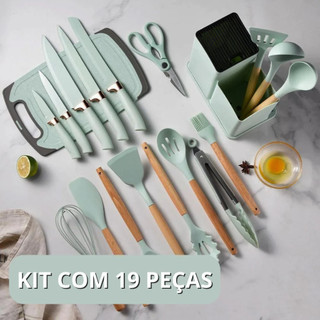 Kit 12 ou 19 conjunto de utensílios Silicone Cozinha Colher escumadeira concha escumadei…