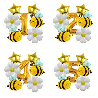Kit 7 Balão Metalizado Abelha Abelhinha Animal Margarida Flor Número Estrela Decoração Festa Enfeite