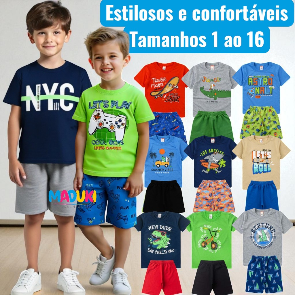 Kit 10 Peças Premium Infantil Juvenil Masculino Verão Roupas De Menino