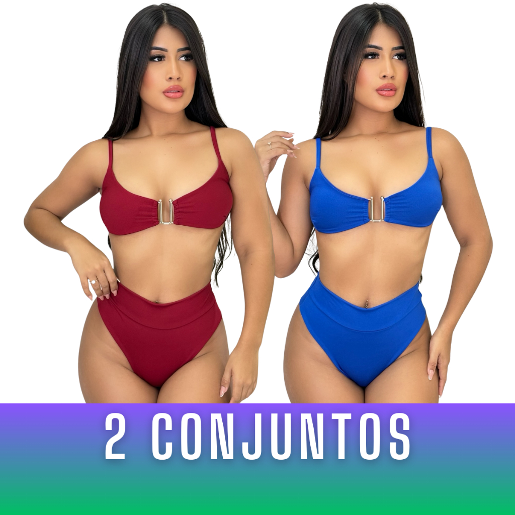 Kit 2 Biquíni Hot Pant Fio Duplo Com Aro U Bojo e Ajustes Biquini Feminino Cintura Alta