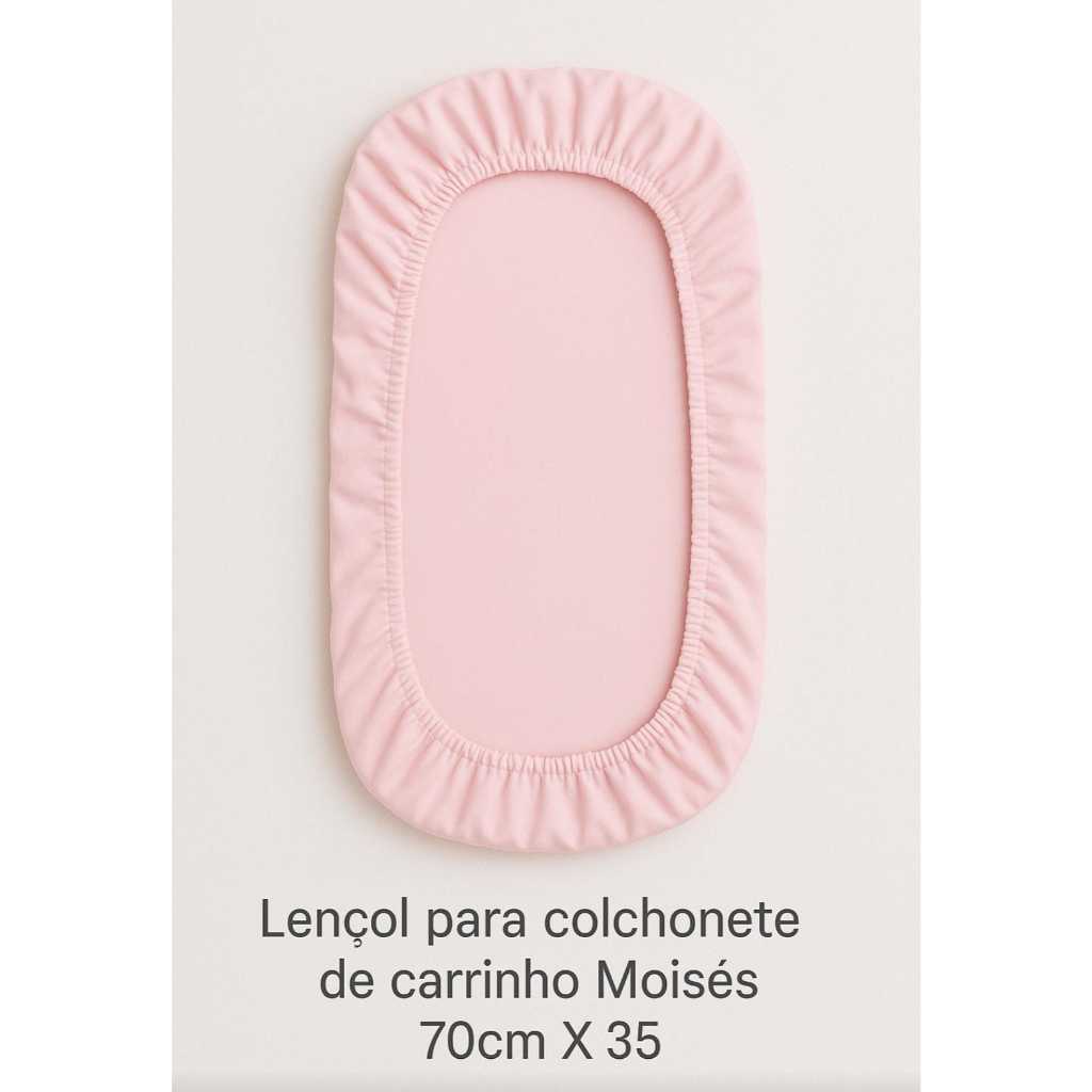 Lençol para colchonete de carrinho moisés na cor rosa bebe 70cm x 35cm