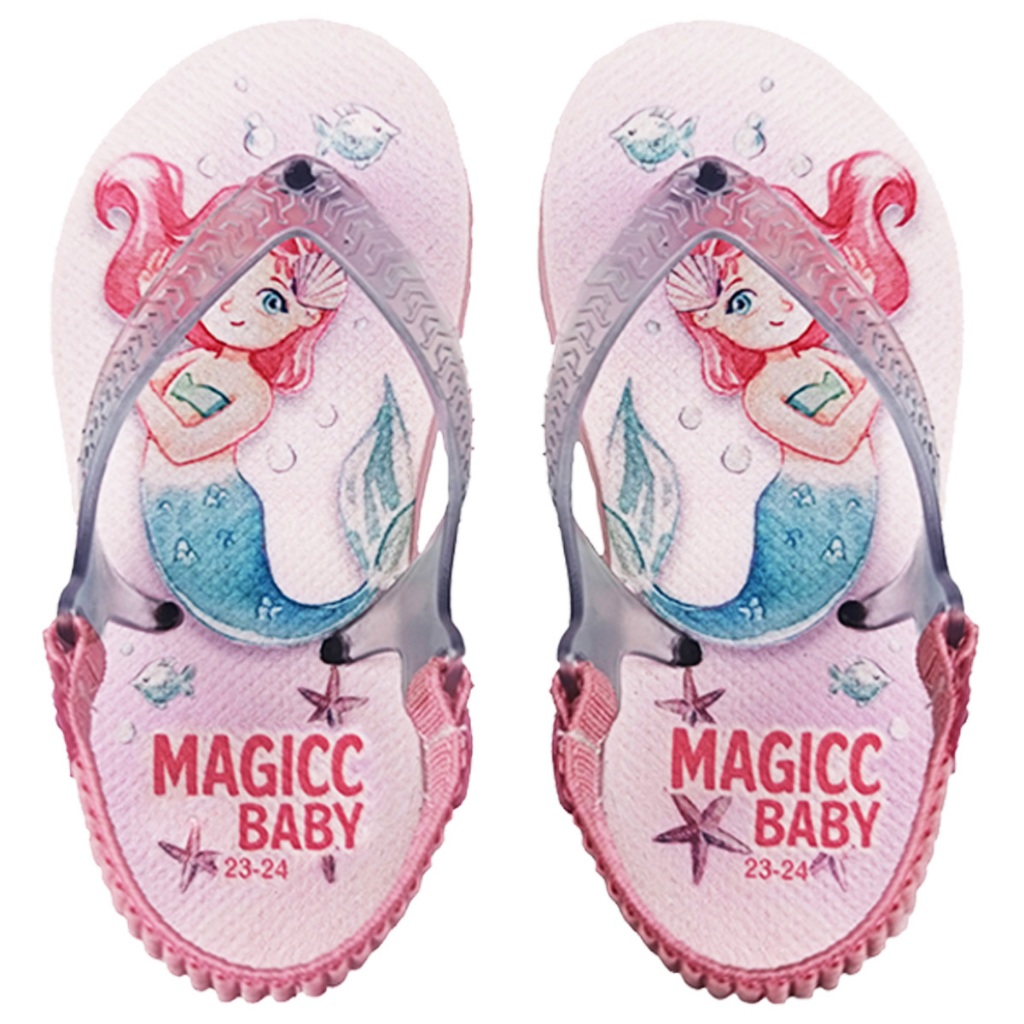 Chinelo Bebê Infantil Menina Sandália com Elástico Sereia Antiderrapante Macio Magicc Baby MB-019