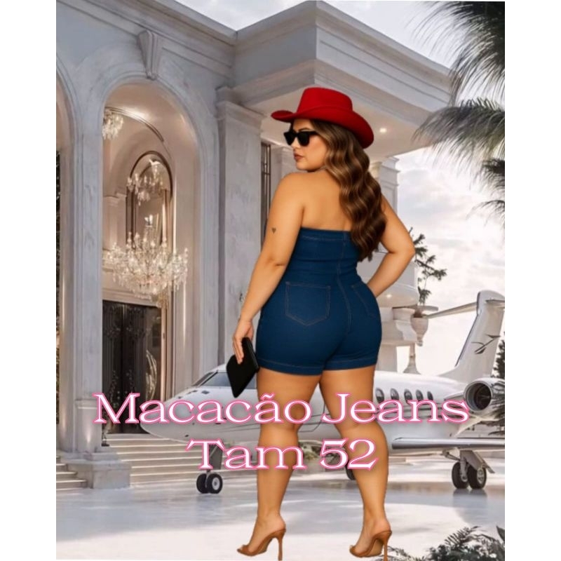 Macacão Jeans Feminino Bermuda Feminina  salopete plus size Jardineira Moda Blogueira 48ao56