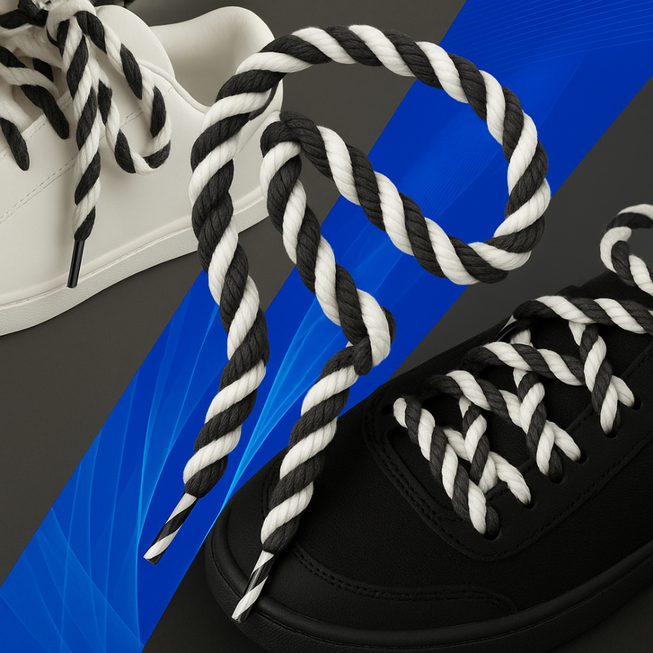 Par Cadarço Franciscano  São Francisco Premium Preto/Branco Bicolor – Trançado Grosso