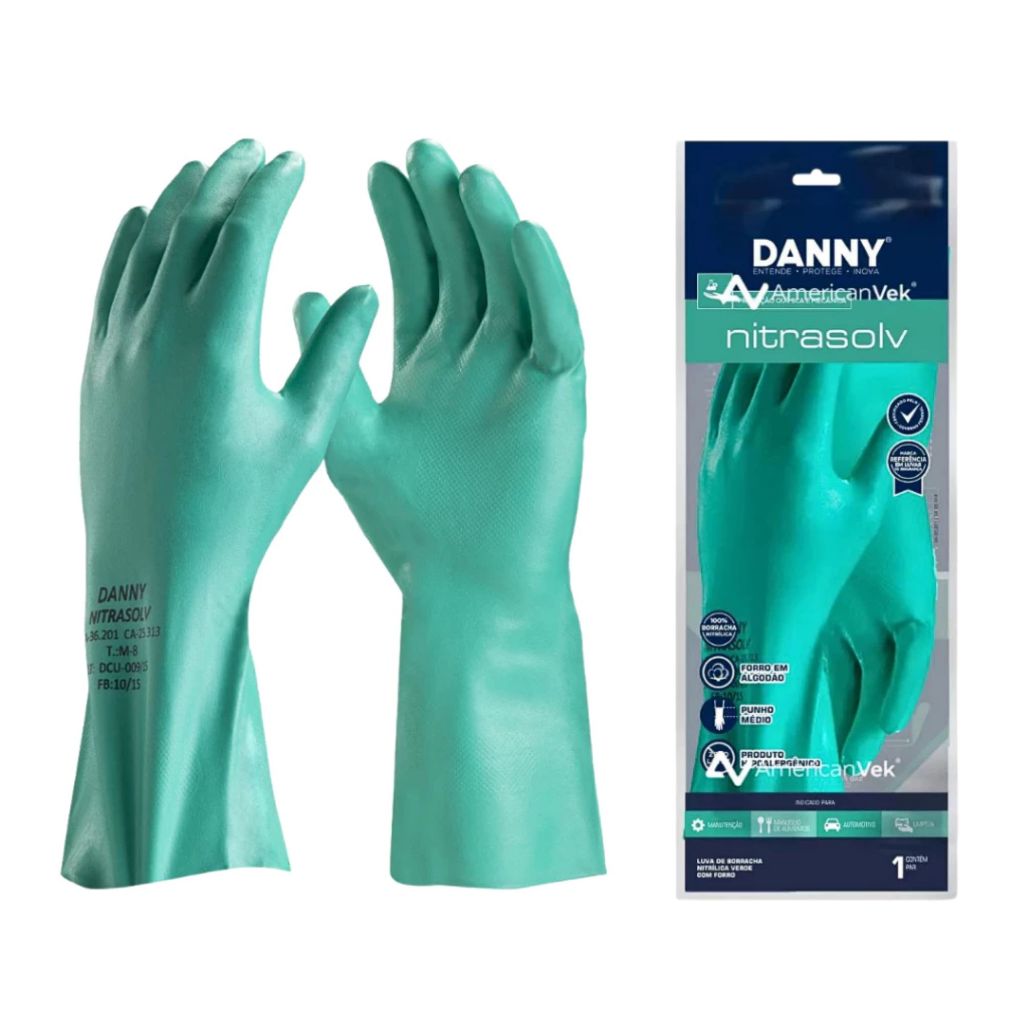Luva Nitrílica Nitrasolv Verde Com Forro Multiuso Produtos Químicos Epi Lava Louça Limpeza em Oferta na Shopee
