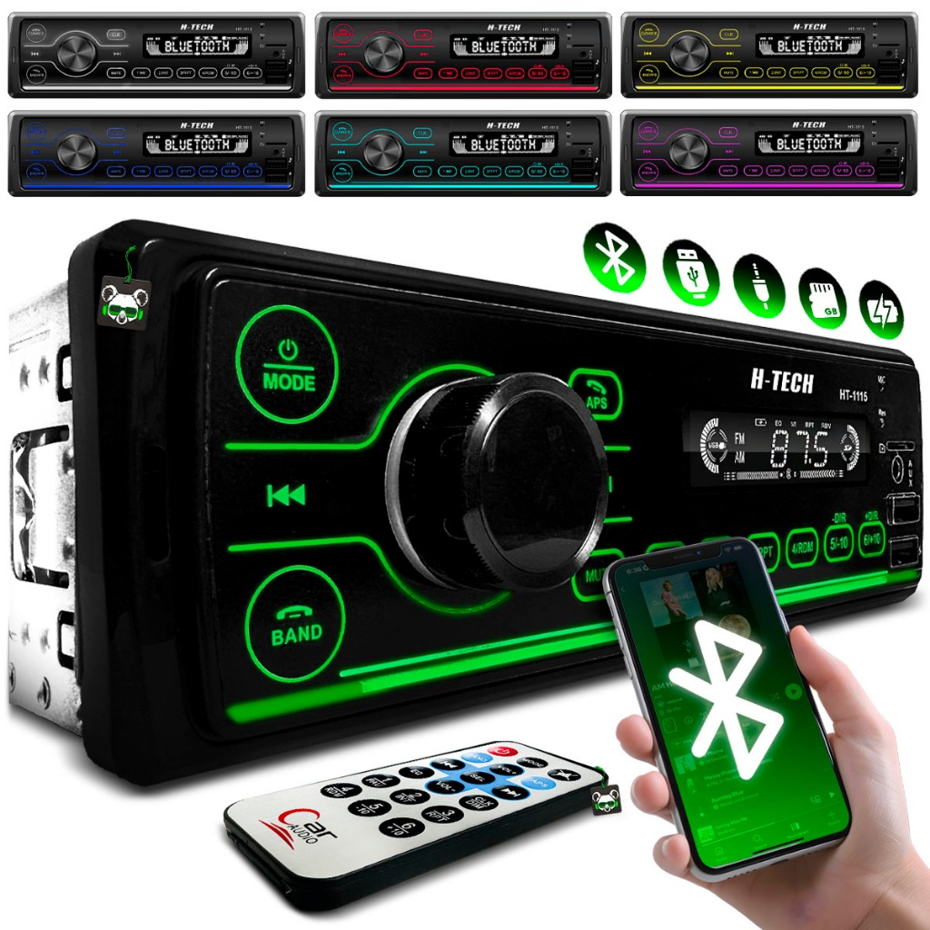 Rádio Som Automotivo Mp3 C/ App Smartbt 7 Cores + Controle em Oferta na Shopee