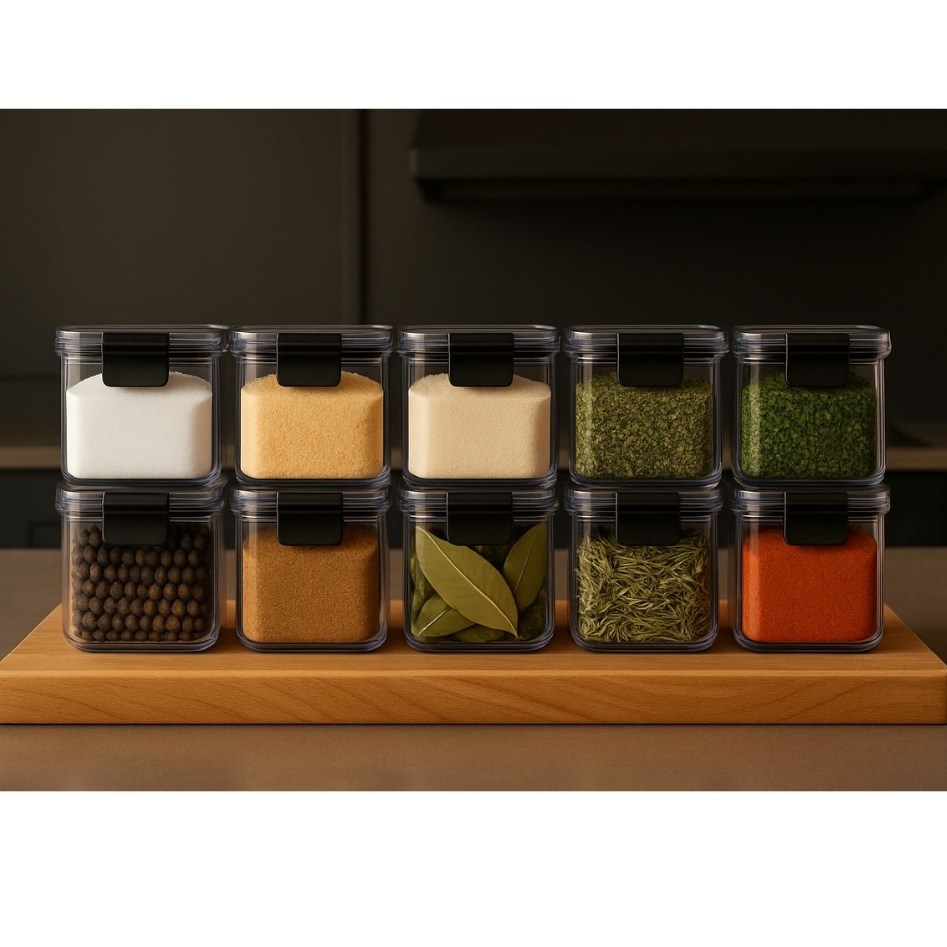 Mini Pote Hermético para Temperos de Cozinha Dispensa Armário Plástico