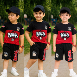 Conjunto Verão Infantil Menino Roblox Camisa Preta e Bermuda Preta em Oferta na Shopee