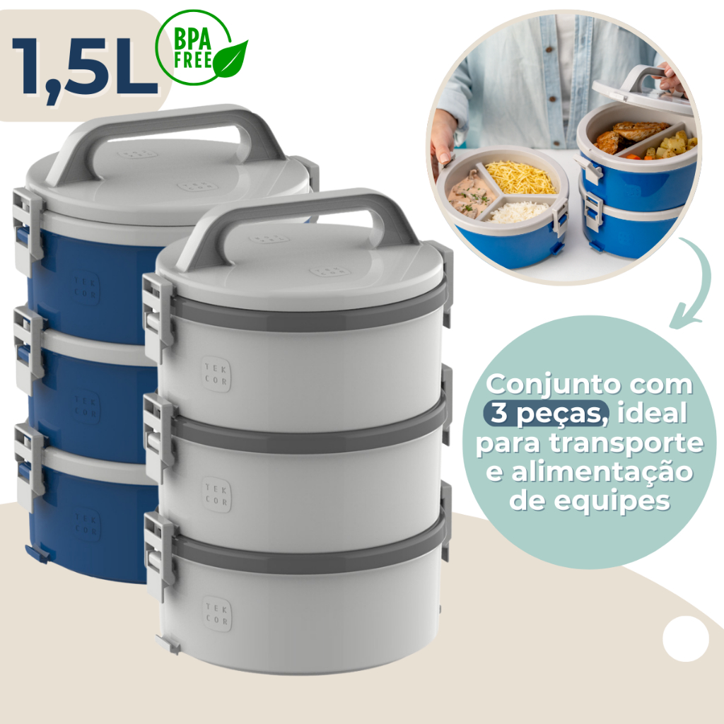 Marmita Térmica com Divisória 3 Peças com Presilhas e Alça Soprano em Oferta na Shopee