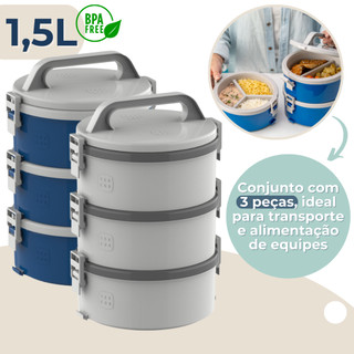 Marmita Térmica com Divisória 3 Peças com Presilhas e Alça Soprano