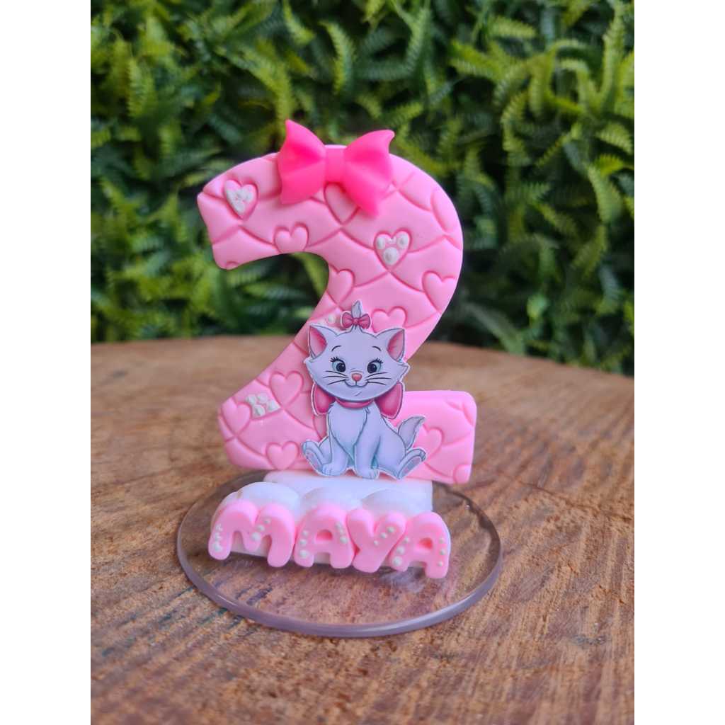 vela aniversário personalizada biscuit, tema gatinha Marie topo de bolo COM NOME ACOMPANHA O PAVIO