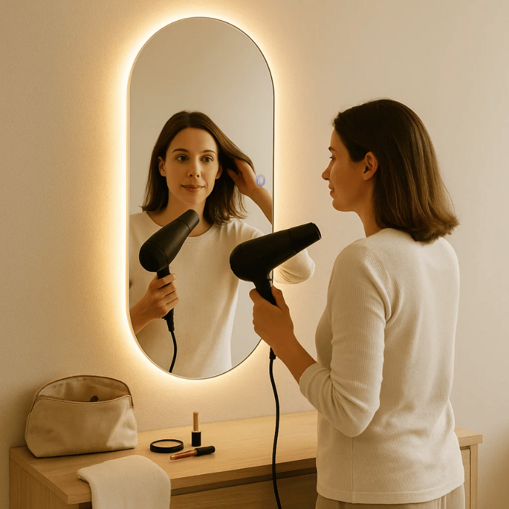 Espelho Oval Grande Corpo Inteiro 110x50cm com Led Touch Quente Frio Bivolt Decoração Pinterest em Oferta na Shopee