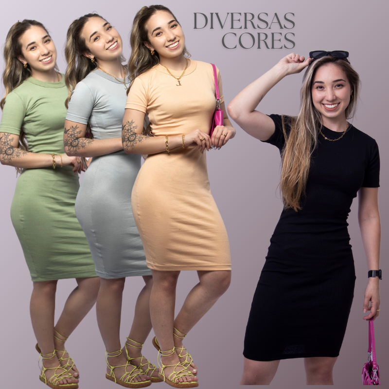 Vestido Feminino Tubinho Midi Canelado Ribana Premium