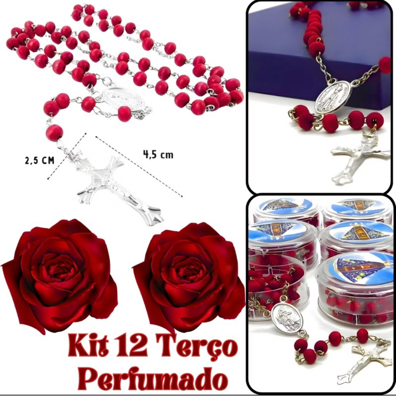 Kit 12 Terços Perfumados de Rosas Nossa Senhora Aparecida em Oferta na Shopee