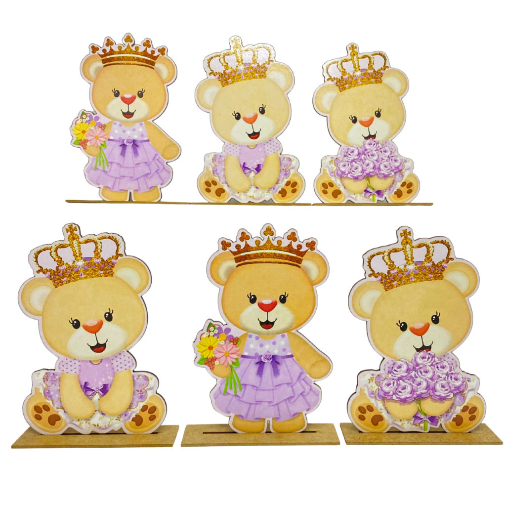 Display de Mesa Kit 6 Peças Para Festa Princesa Ursa Lilás MDF em Oferta na Shopee