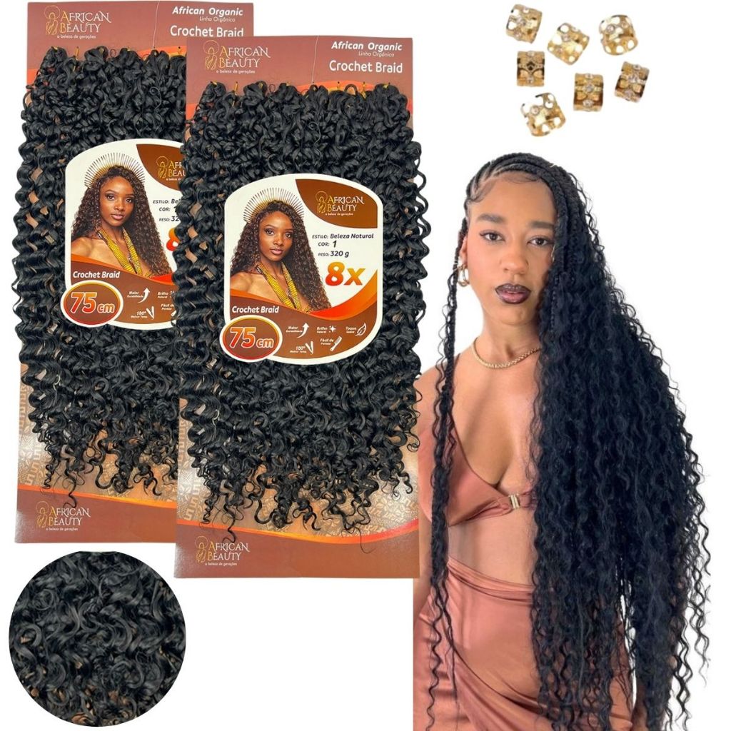 Kit 2 Cabelo Crochet BRAIDS Orgânico Beleza Natural African Beauty CAHEADO AFRO APLIQUE MEGA HAIR em Oferta na Shopee