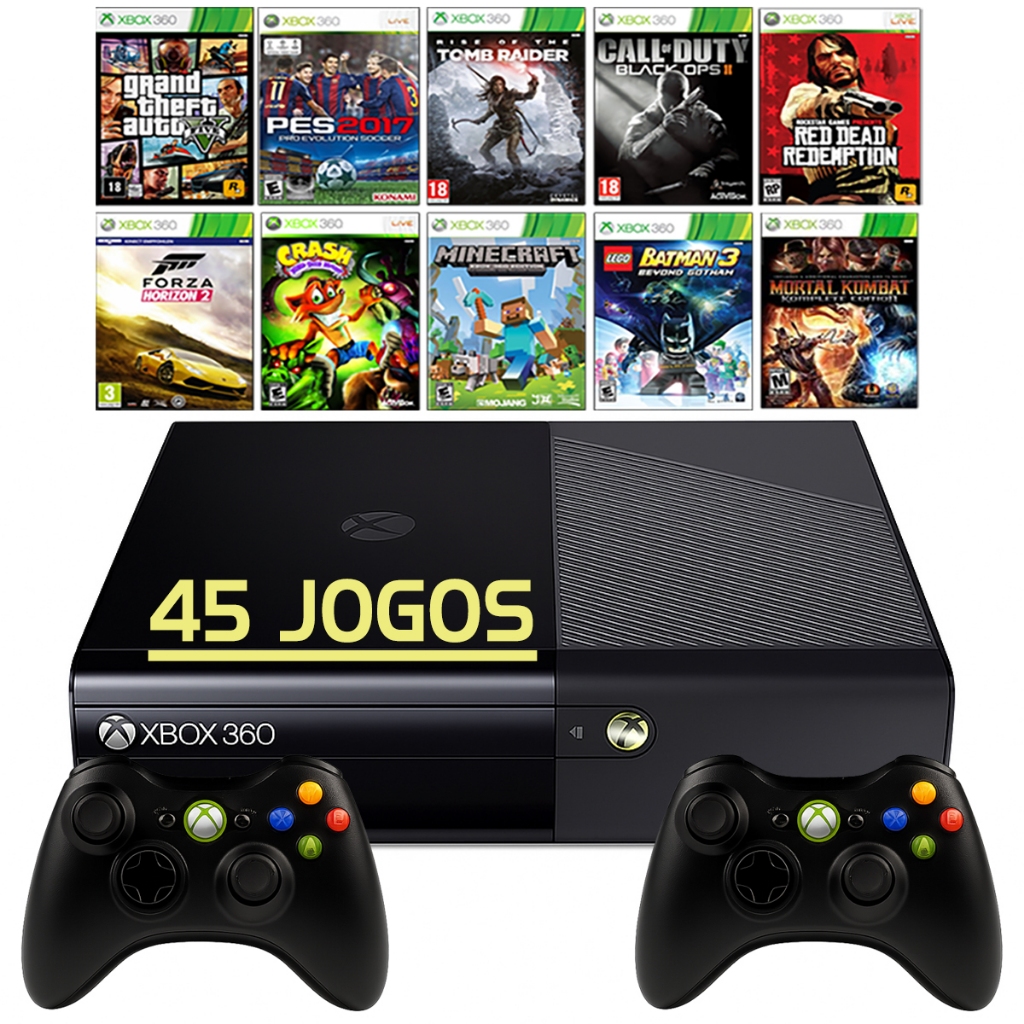 Microsoft Xbox 360 Super Slim + 45 Jogos + Controle + Gta5 + Fifa 19 + Gears Of War + Minecraft