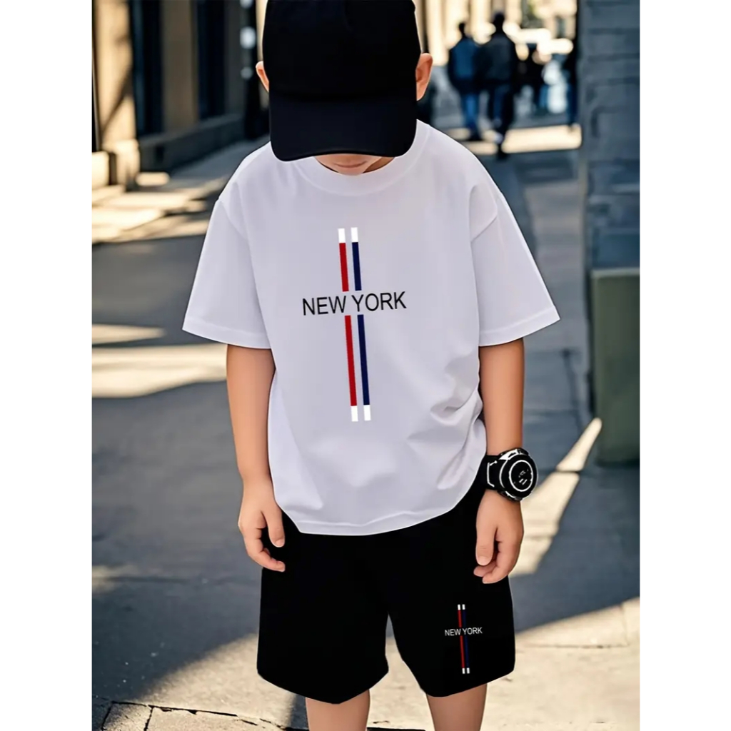 CONJUNTO INFANTIL MENINO SHORT MOLETOM+CAMISETA CASUAL E ESTILOSO NEW YORK