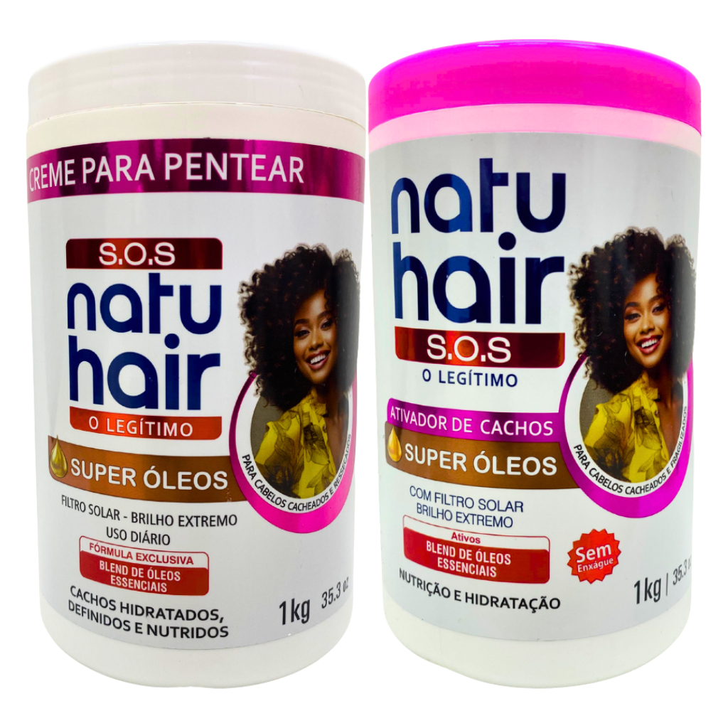 Kit Creme para Pentear Super Óleos + Ativador de Cachos Super Óleos SOS Natuhair 1kg
