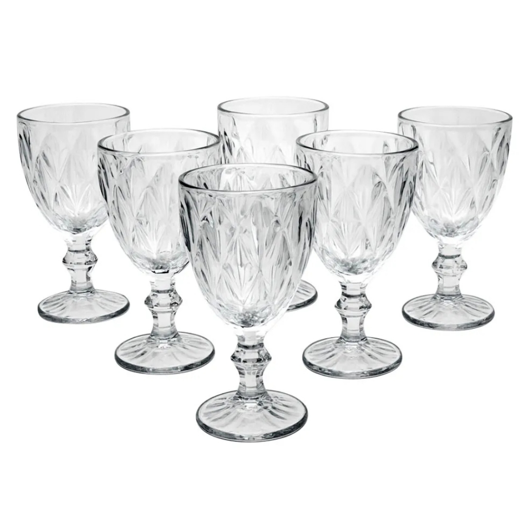 Jogo Com 6 Taças Diamond 340ml Vidro Transparente Suco Vinho