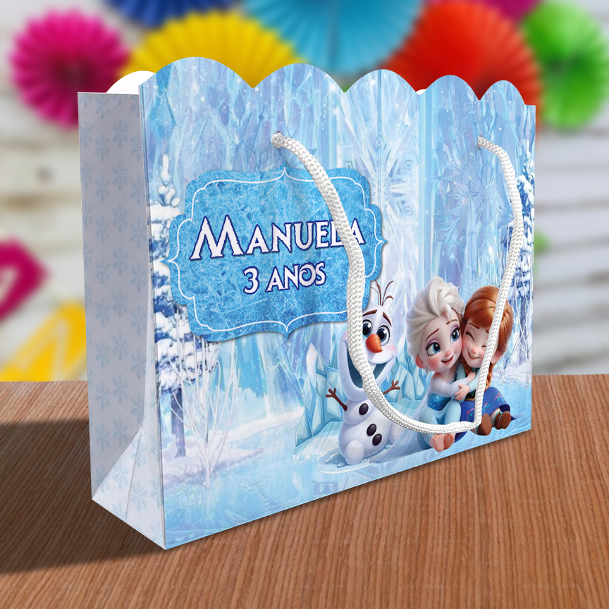 Sacolinha Frozen Baby Ondulada Personalizada Kit Festa Azul Lembrancinha Princesa Princesas Sacola Elsa Anna