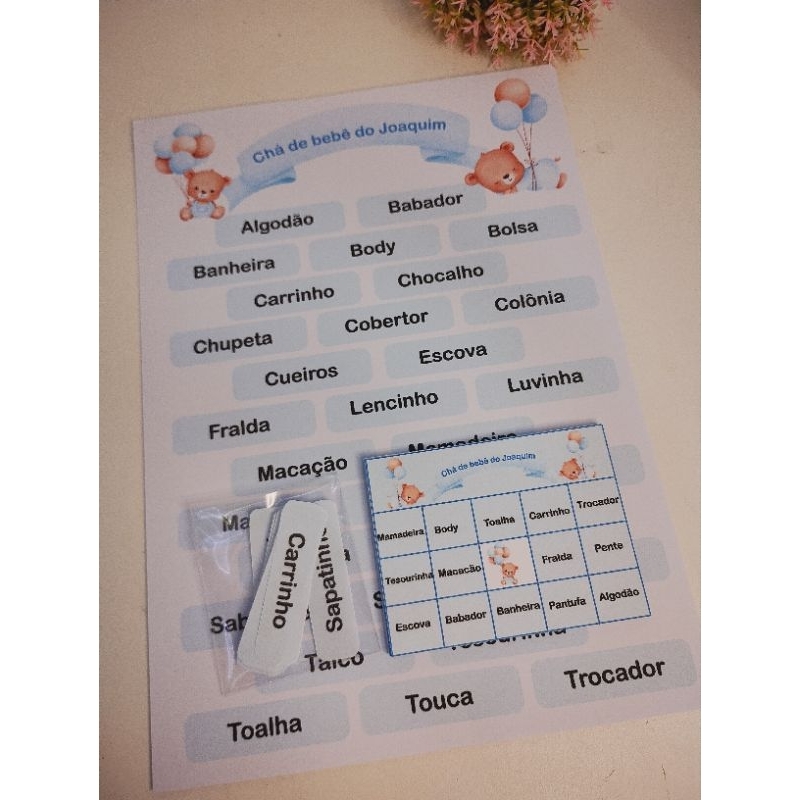 Bingo Personalizado Chá de Bebê Chá Revelação Chá de Fraldas Lembrancinha Brincadeira Festa