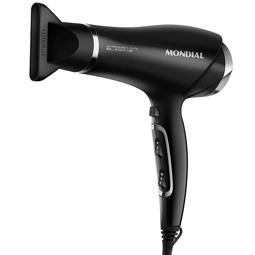 Secador Mondial - Ceramic Chrome Black - Seca, Antifrizz e Mais Brilho - Tourmaline Ion 2000W