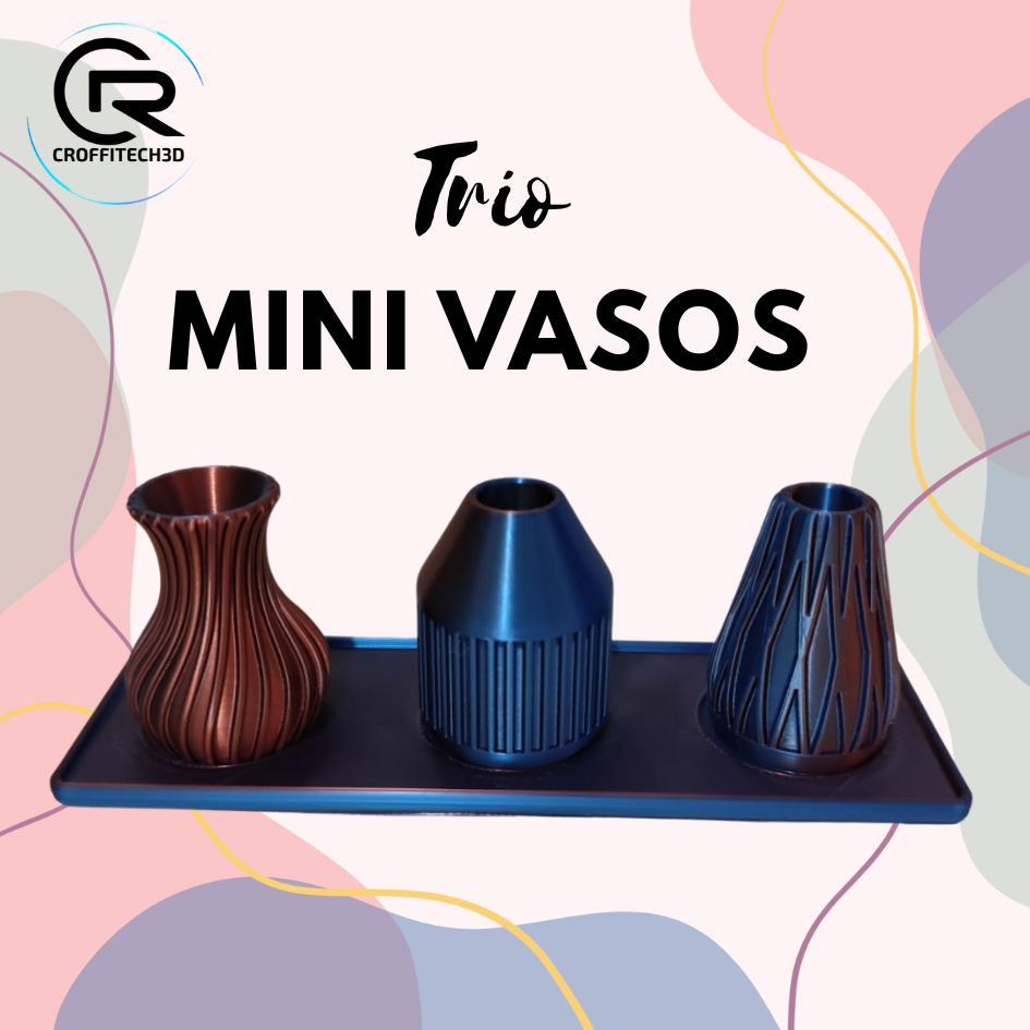 Trio de Mini Vasos Decorativos em Impressão 3D – CROFFITECH 3D