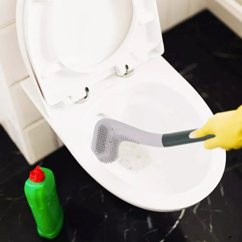 Escova sanitária de silicone de limpar vaso sanitário banheiro prático limpeza privada em Oferta na Shopee