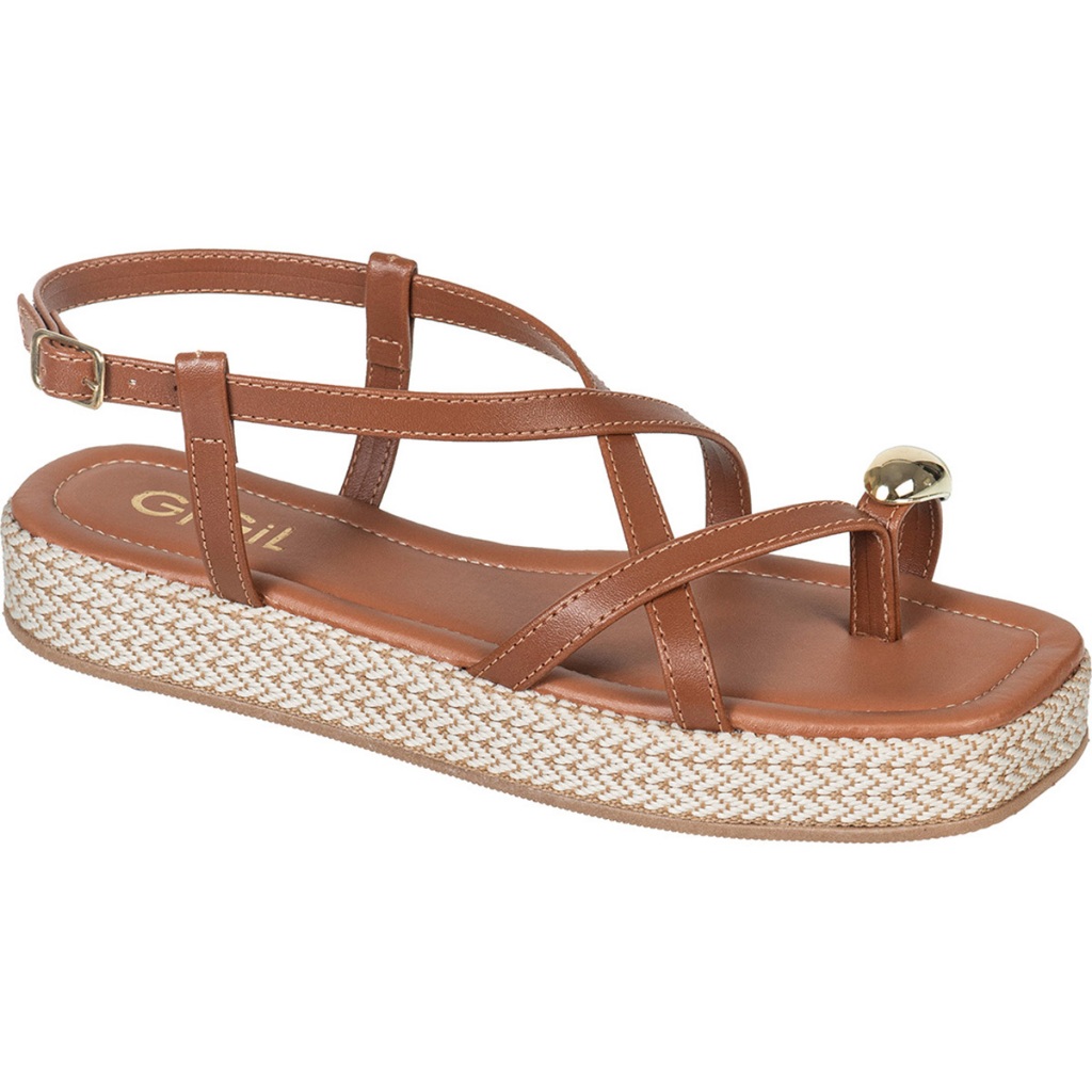 Sandália Feminina Flatform Papete Ring Toe Tiras Cruzadas Casual Moda Atual GiGiL