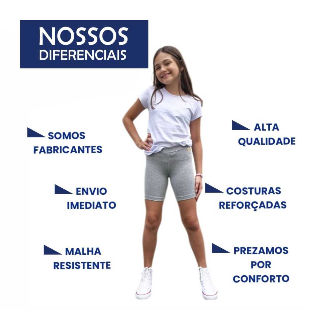 Bermuda Escolar Ciclista Infantil Feminina – Algodão Cotton Confortável para Meninas