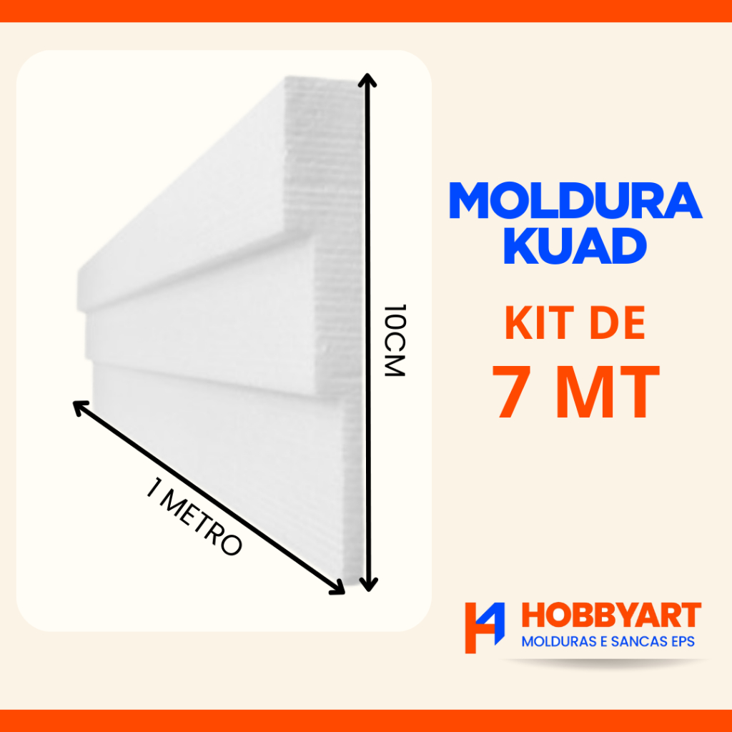 Moldura roda teto em isopor - sanca decoração - kit com 7 metros, 10cm de face - Hobbyart Molduras - KUAD 10