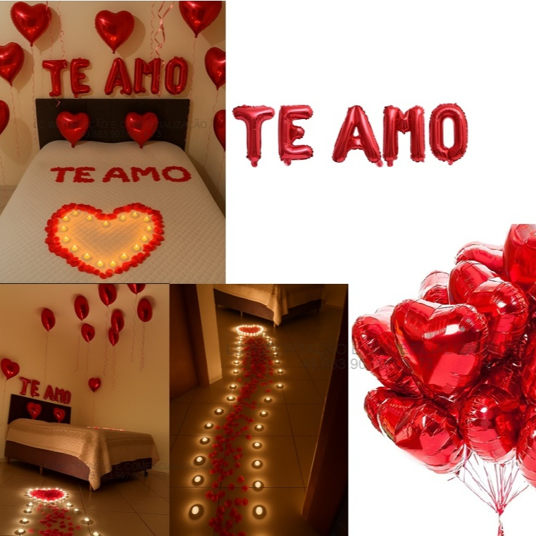Kit Romântico 300 Pétalas + 6 Balões + Te Amo em Oferta na Shopee
